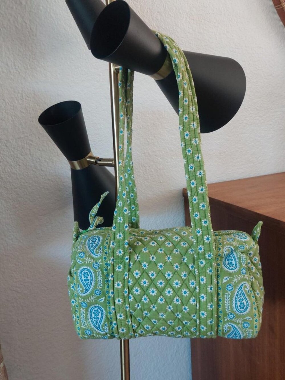 Vintage Vera Bradley Apple Green 100 Handbag Mini Duffle Quilted Cotton Paisley